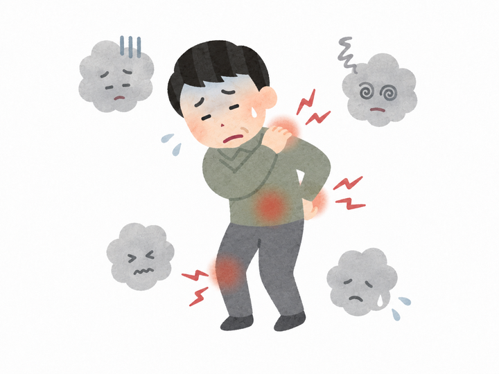 慢性炎症とさまざまな体調不良を表す男性のイラスト