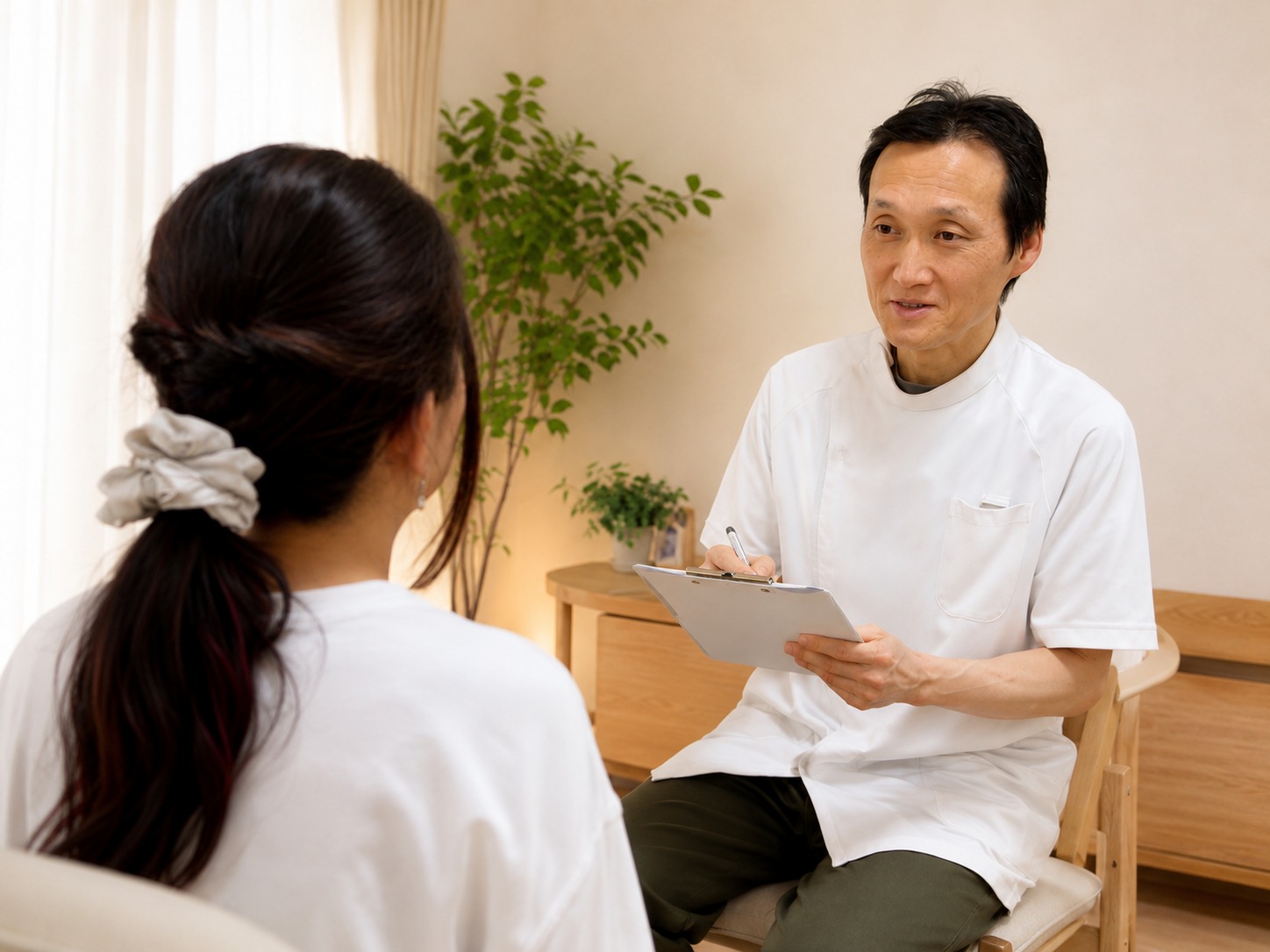 石原先生がご自宅で患者さんのお話をじっくり聞いているイメージ